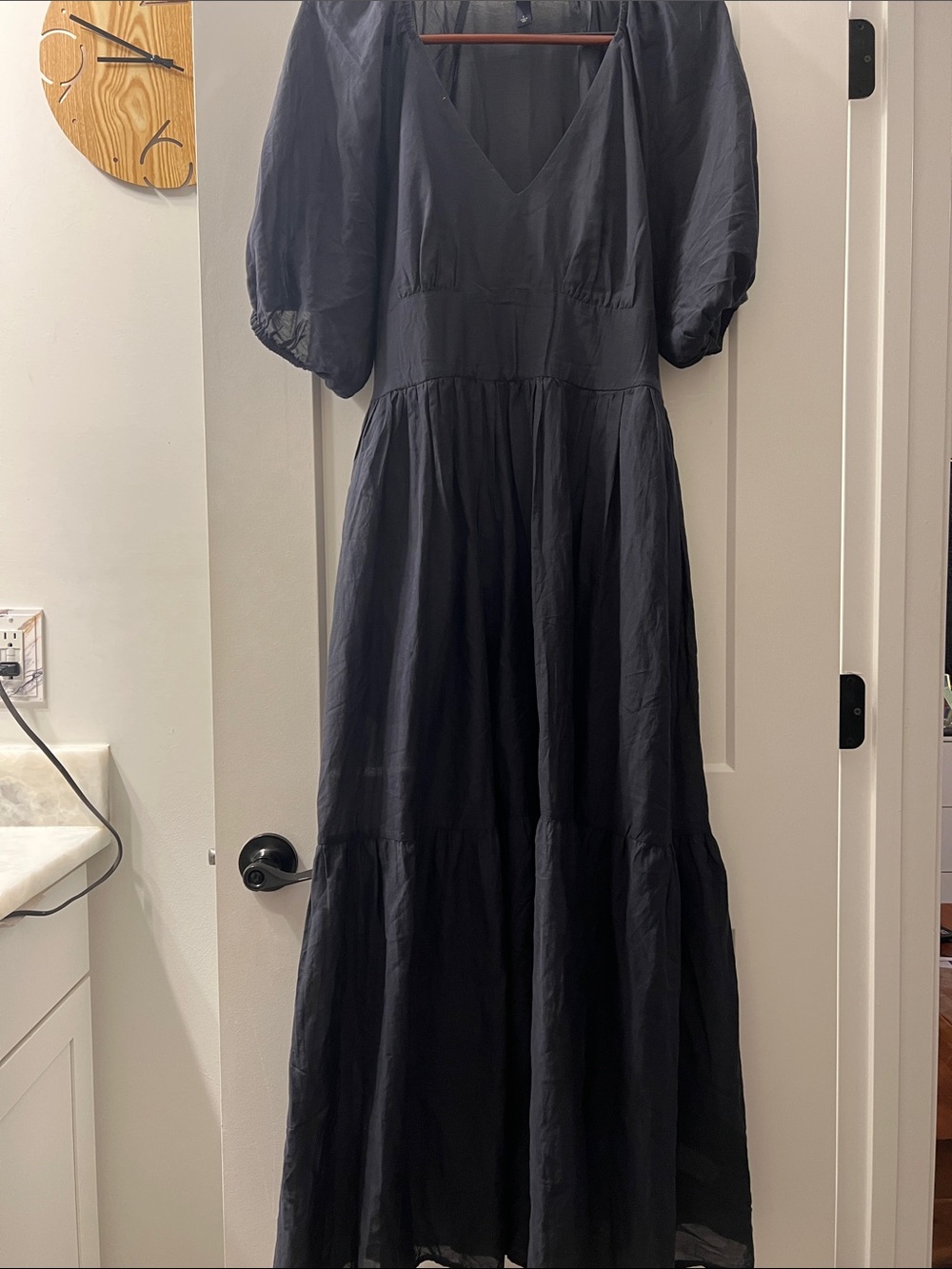 Universal Thread Black V-Neck Puff Sleeve Tiered Maxi Dress